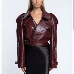 AFTERHOURS Burgundy Cropped Trench Leather Jacket - Sold Out - NWT